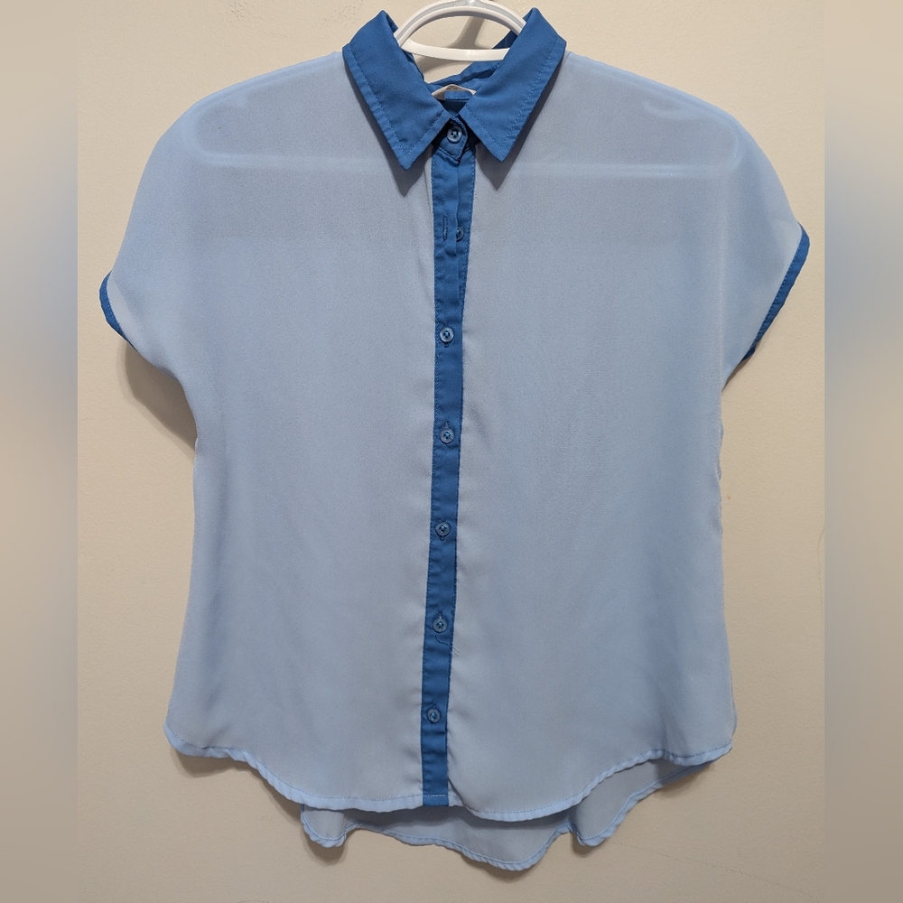 Blue Button-Up Women's Top